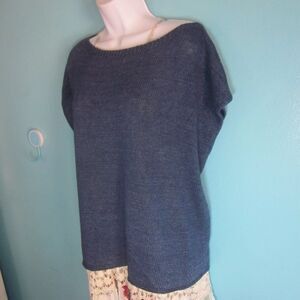 Maevy Womens OS Blue Linen Loose Sweater Pullover One Size